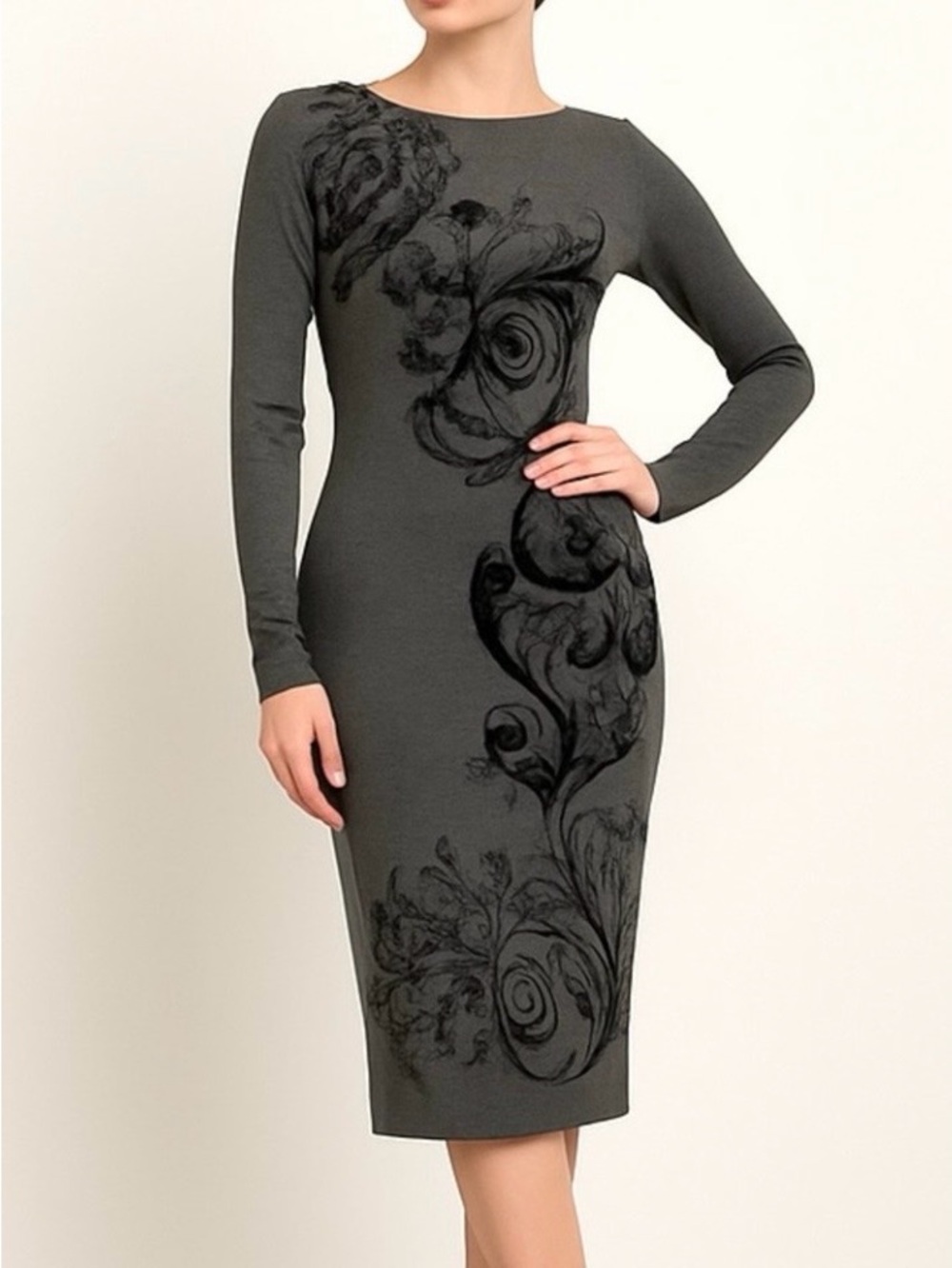 Cache Y2K Vintage Baroque Velvet Bodycon Dress Gray Retro Glam XS Glam Retro USA